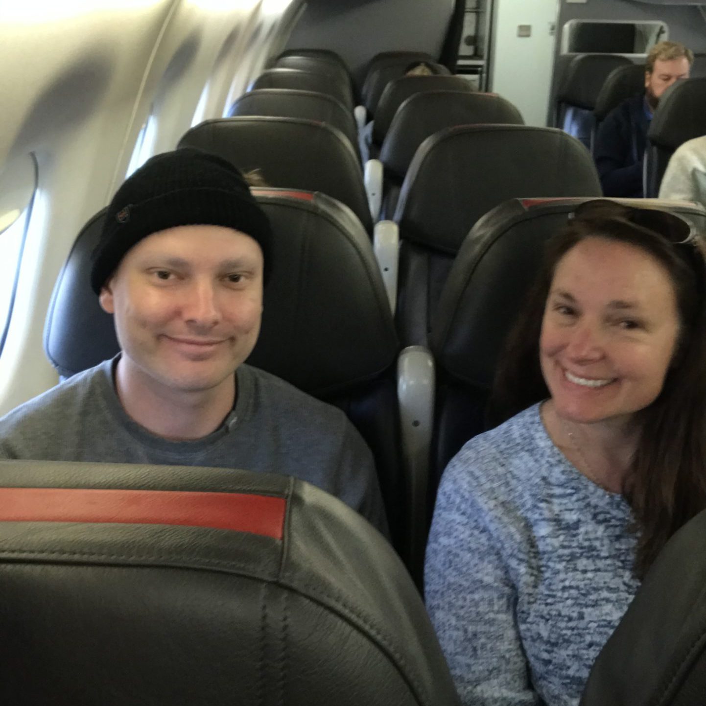 Steven and his mom on a plane to Indiana