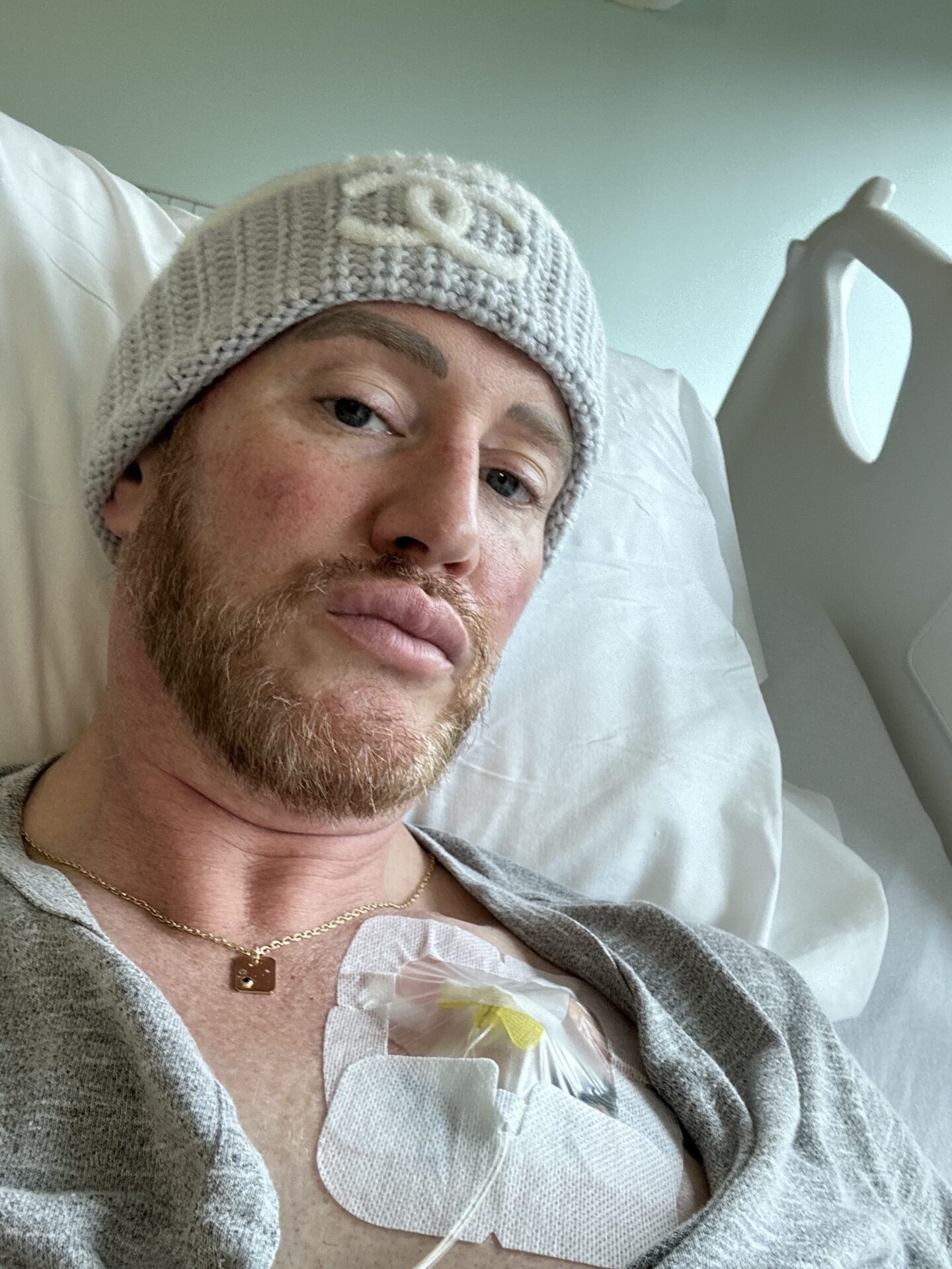 Kyle in the hospital with stage 4 colorectal cancer