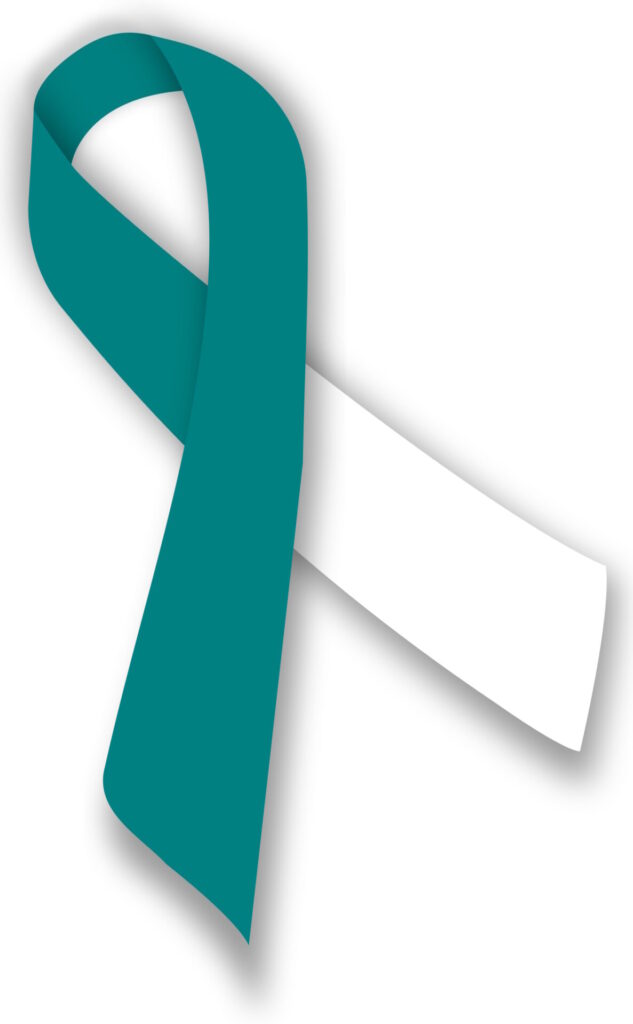 teal and white cervical cancer ribbon